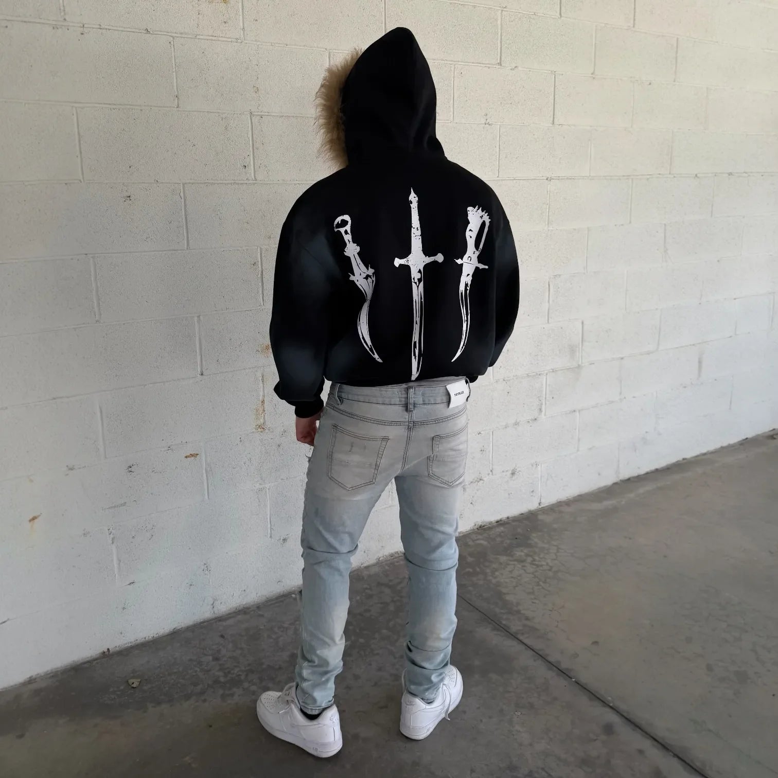Light Leather Patch Jeans