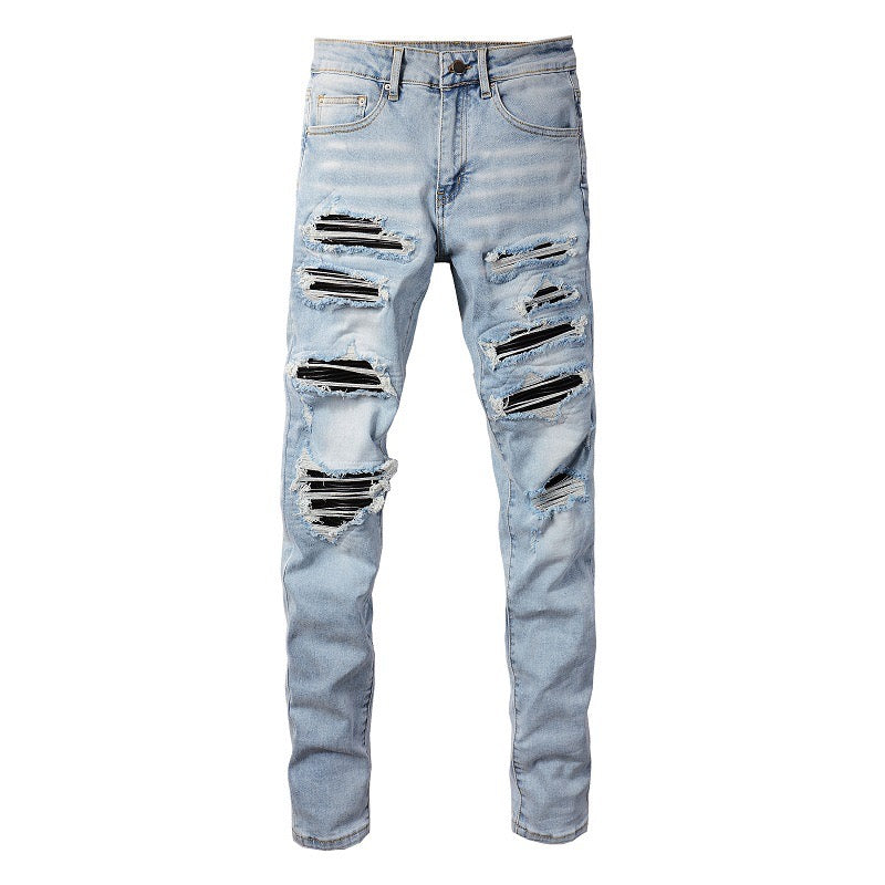 Light Leather Patch Jeans