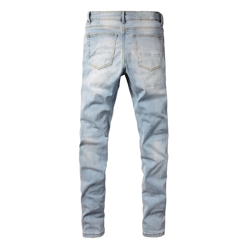 Light Leather Patch Jeans