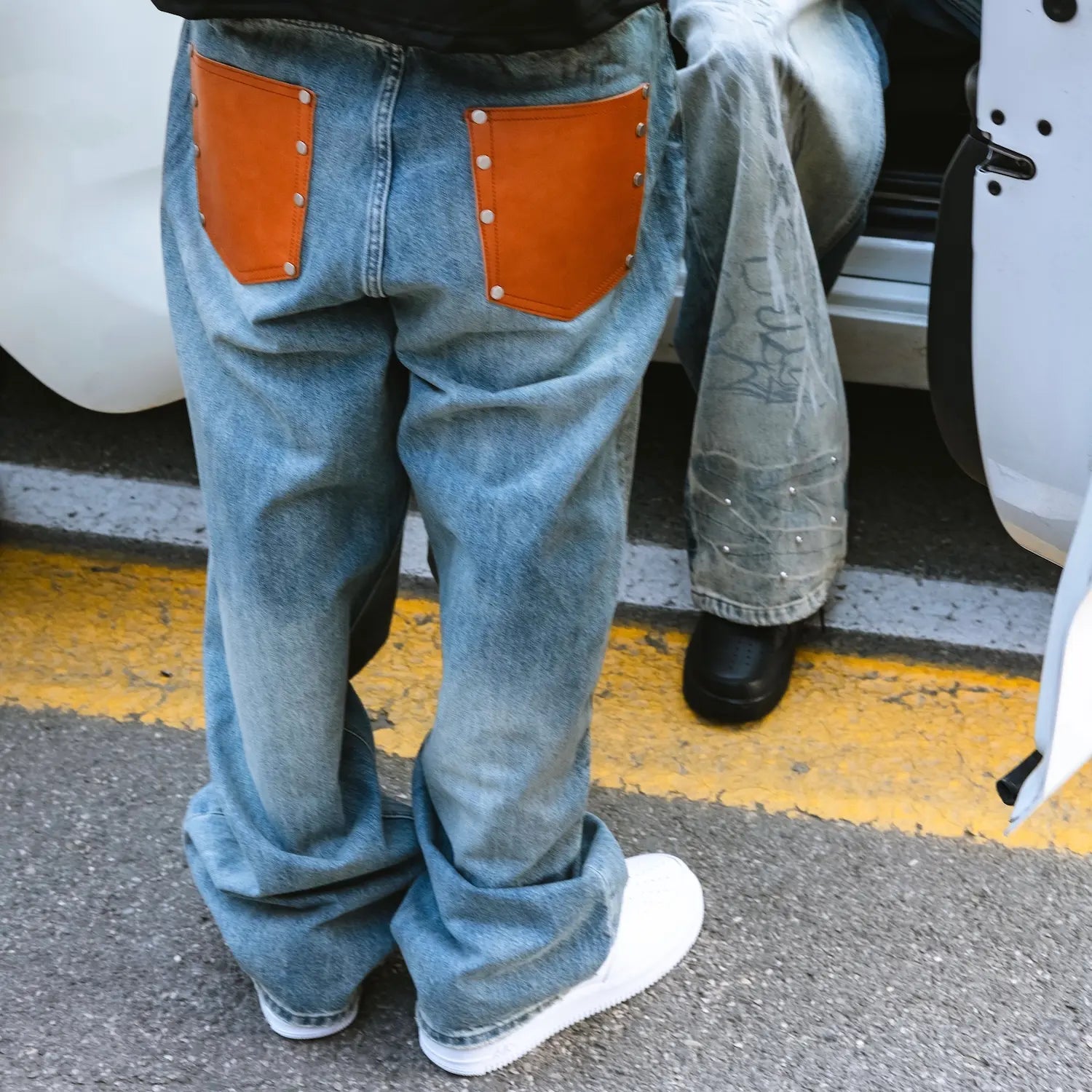 Orange Pocket Baggy Jeans
