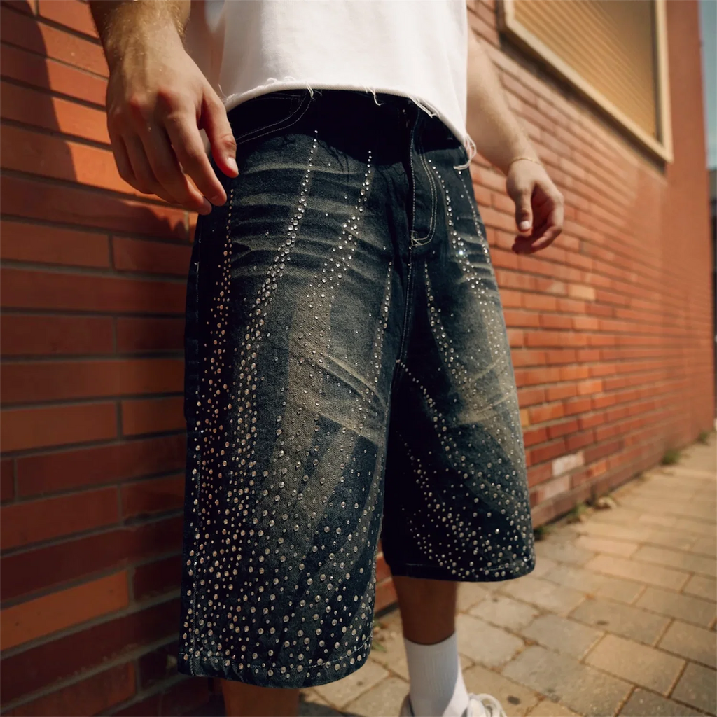 Rhinestones Blue Shorts Jeans