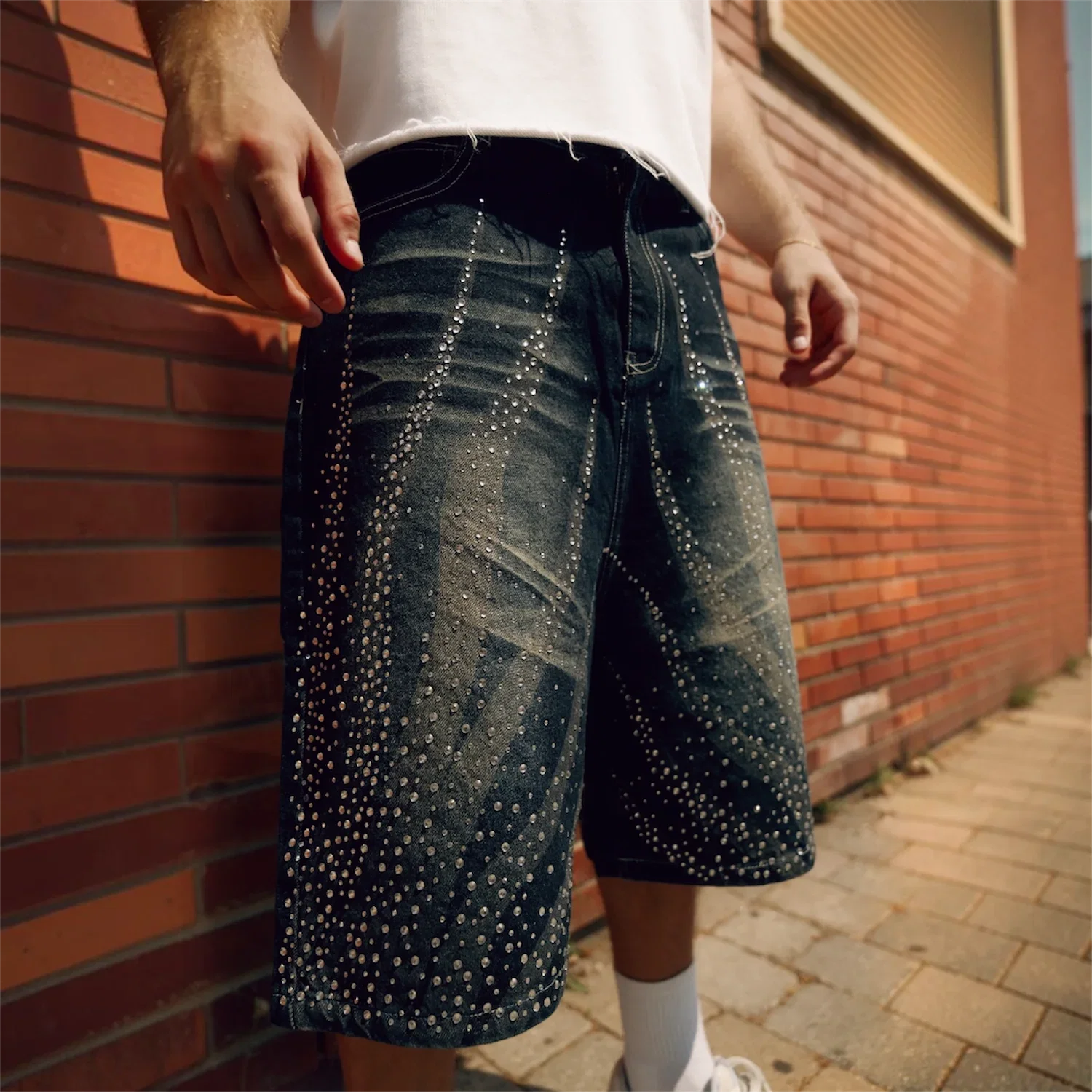 Rhinestones Blue Shorts Jeans
