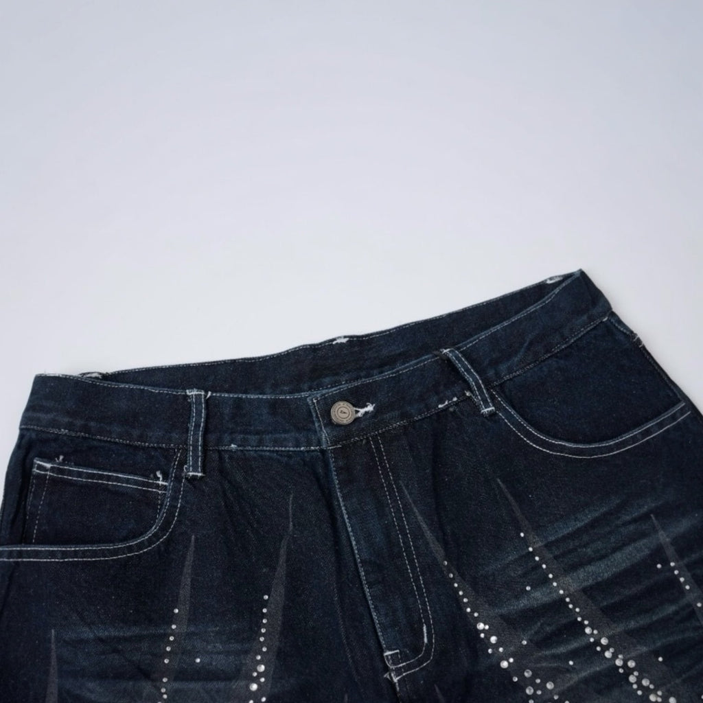 Rhinestones Blue Shorts Jeans
