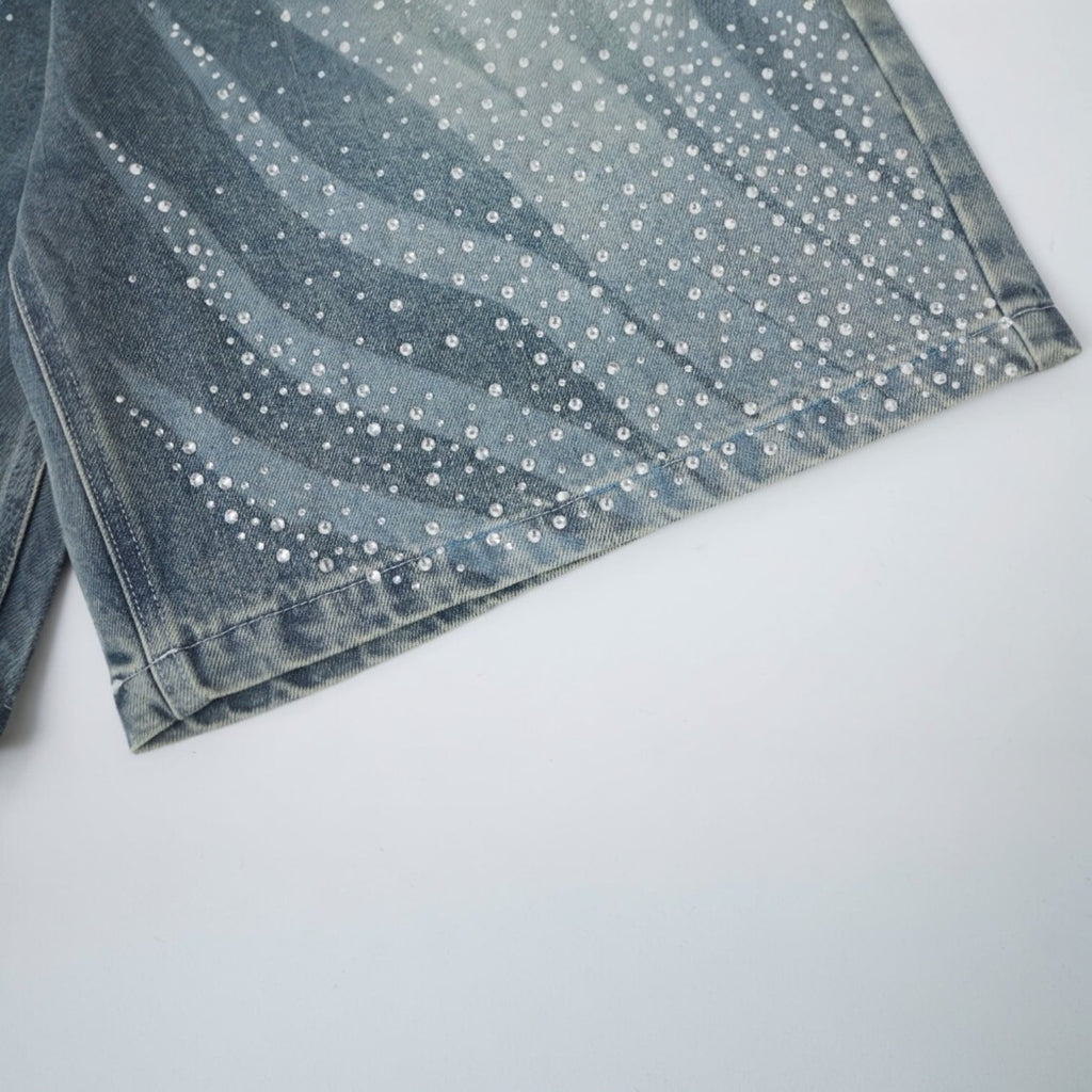 Rhinestones Light Blue Shorts Jeans