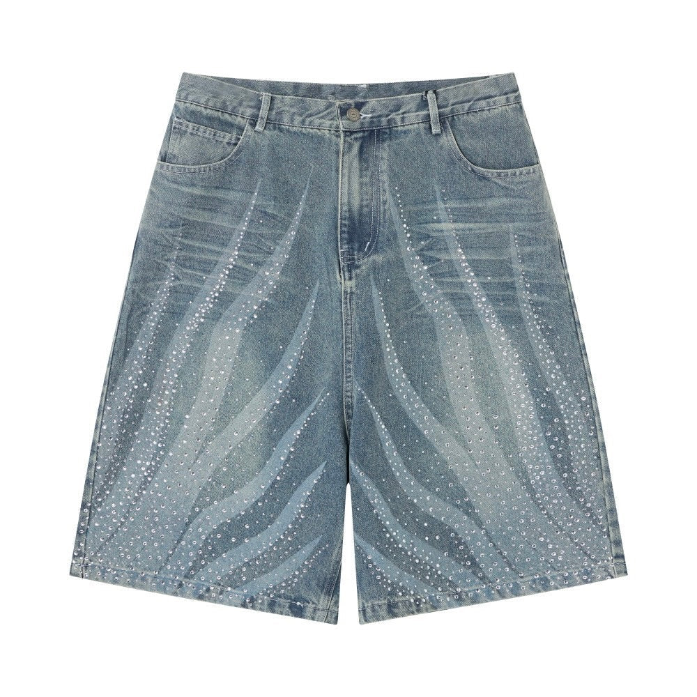 Rhinestones Light Blue Shorts Jeans