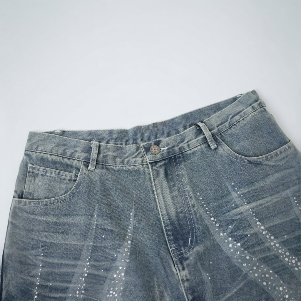 Rhinestones Light Blue Shorts Jeans