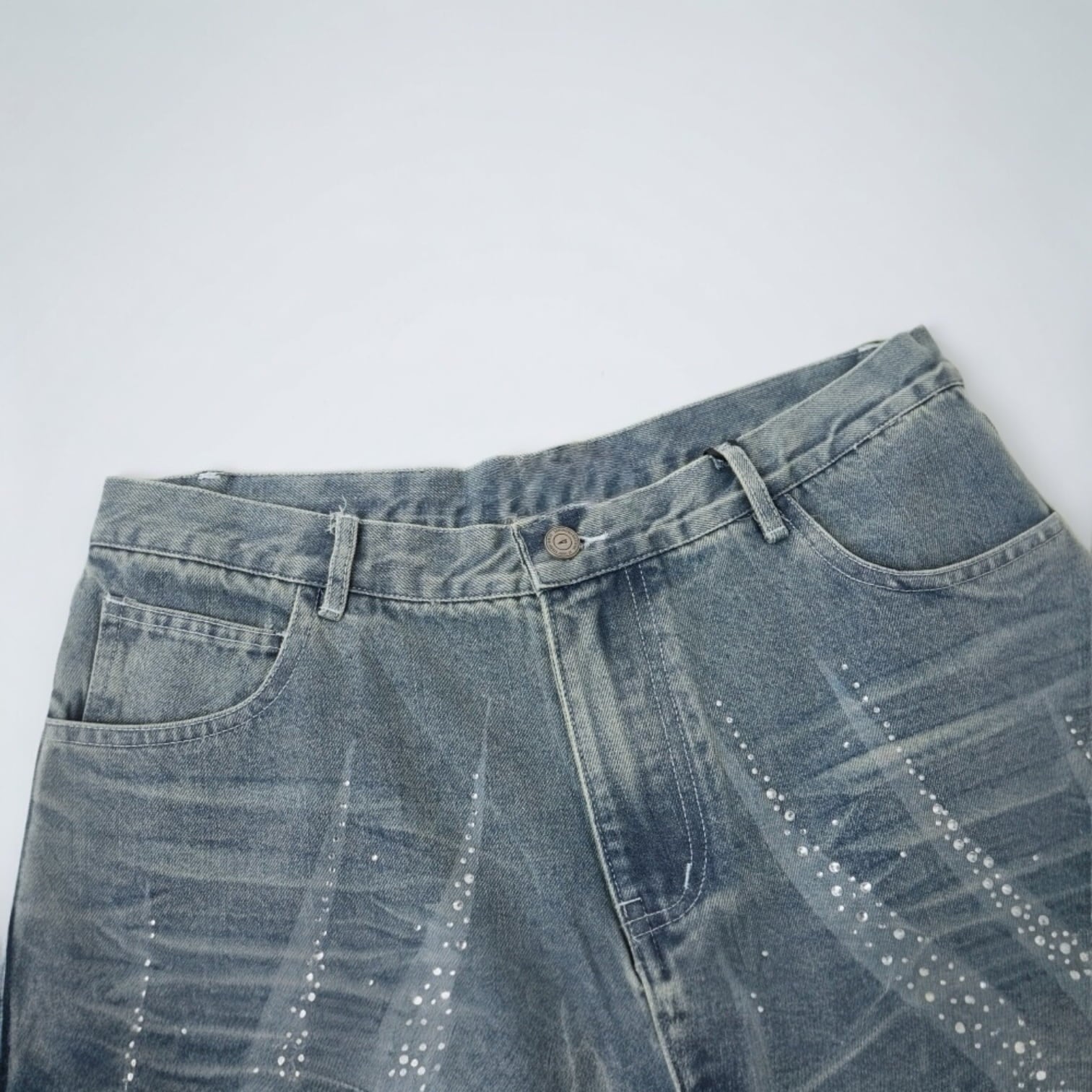 Rhinestones Light Blue Shorts Jeans