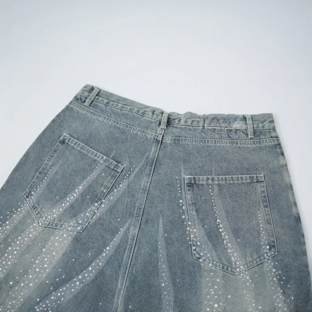 Rhinestones Light Blue Shorts Jeans